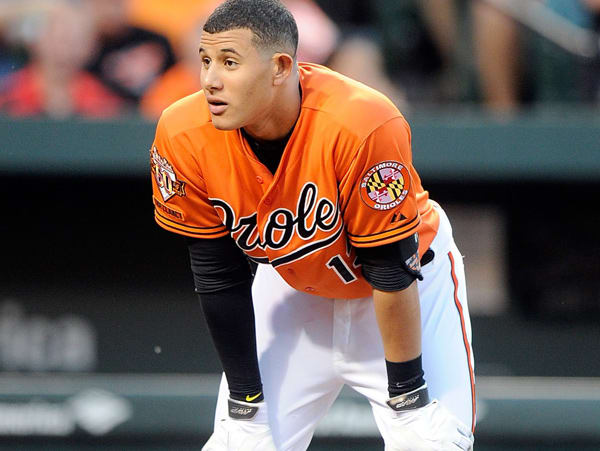 Manny Machado got a five-game suspension for throwing his bat in Sunday's game. (Greg Fiume/Getty Images)